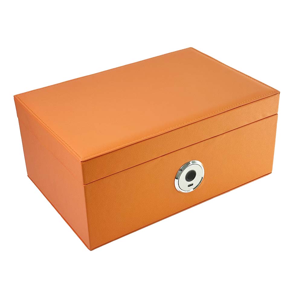 HONGYEXGCN Orange Leather Round Fingerprint Lock Jewelry Box