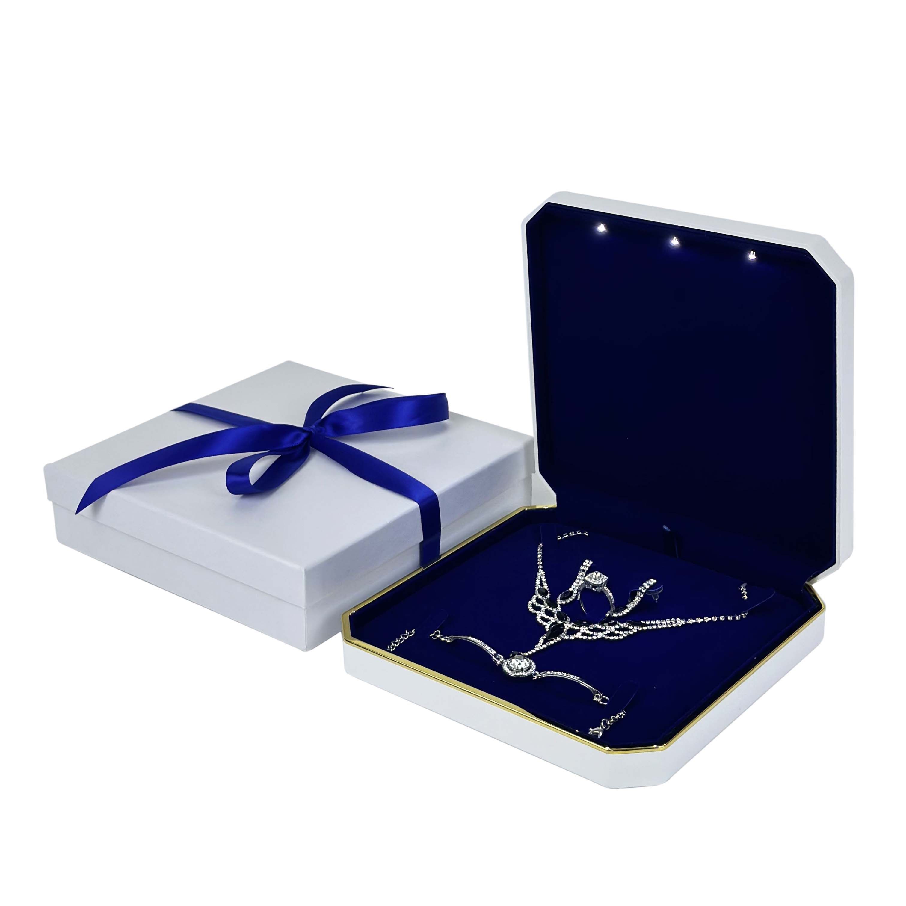 HONGYEXGCN High Grade Octagona Blue Lined Jewelry Box