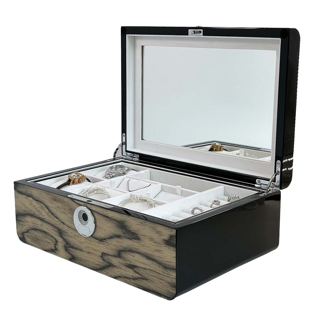 HONGYEXGCN Gray Wooden Lacquered Fingerprint Jewelry Box