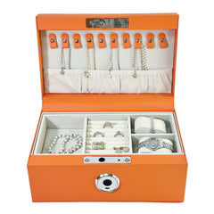 HONGYEXGCN Orange Leather Round Fingerprint Lock Jewelry Box