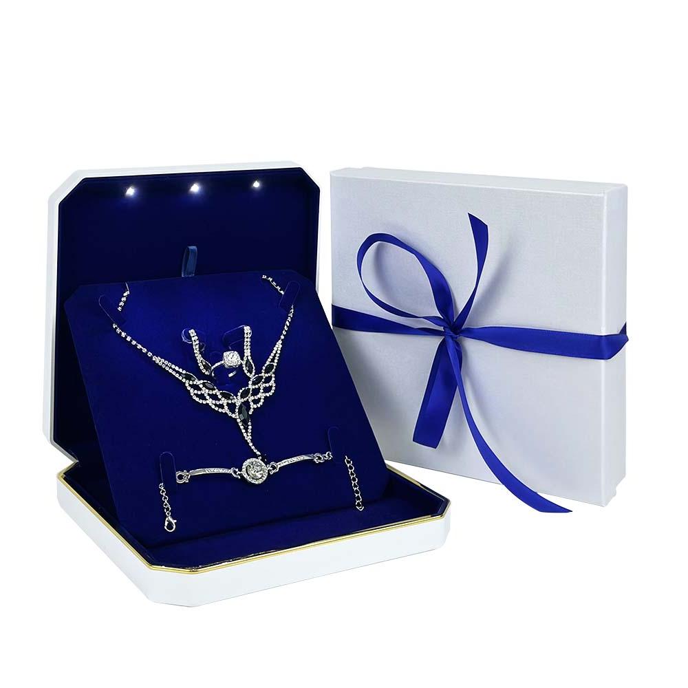 HONGYEXGCN High Grade Octagona Blue Lined Jewelry Box