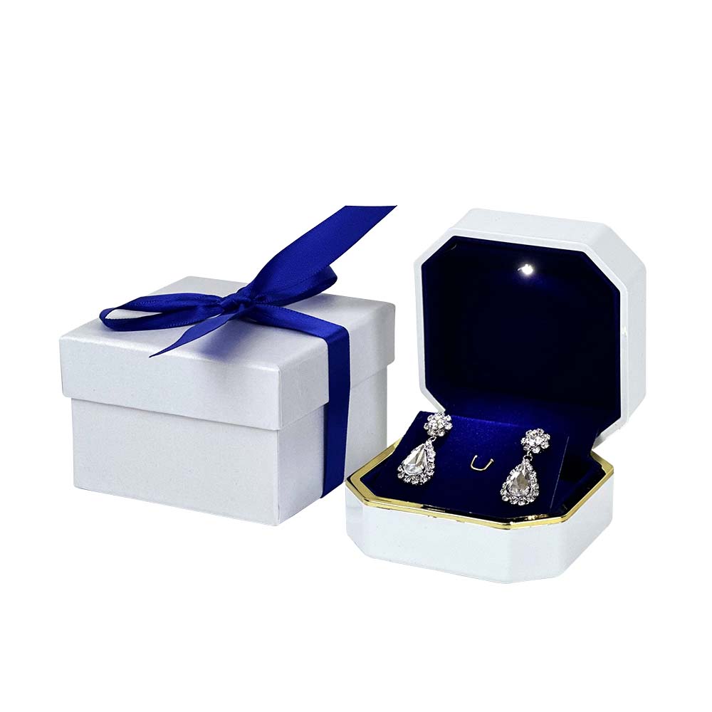 HONGYEXGCN High Grade Octagona Blue Lined Earring Box