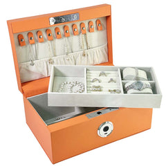 HONGYEXGCN Orange Leather Round Fingerprint Lock Jewelry Box