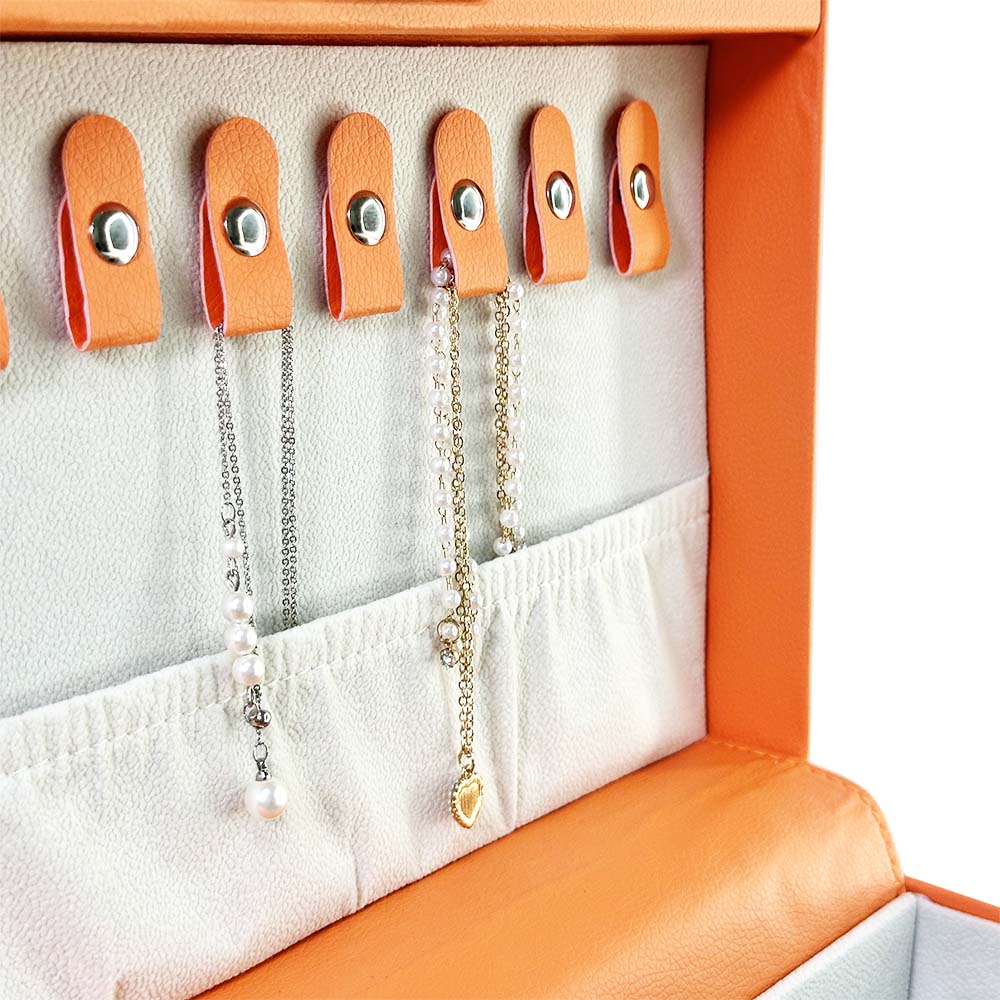 HONGYEXGCN Orange Leather Round Fingerprint Lock Jewelry Box