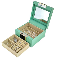 HONGYEXGCN Green Leather Fingerprint Lock Jewelry Box