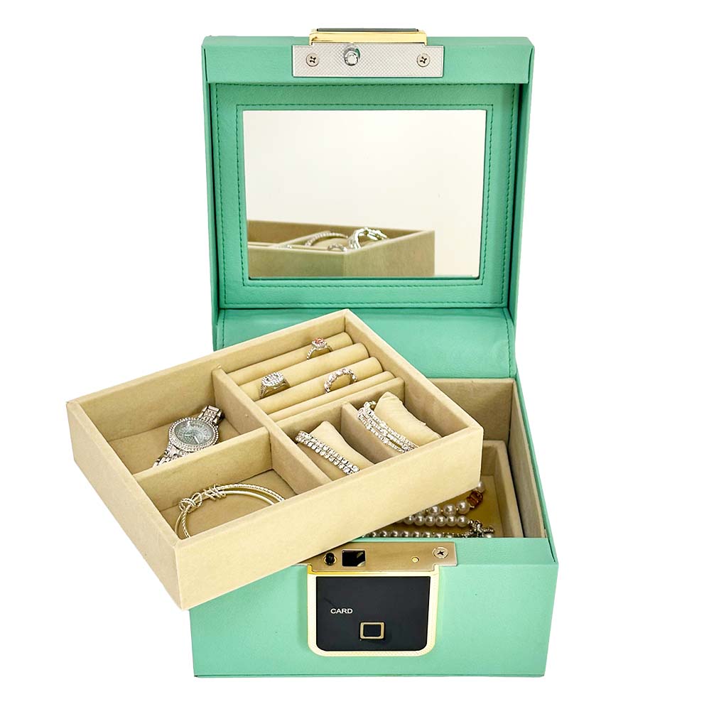 HONGYEXGCN Green Leather Fingerprint Lock Jewelry Box