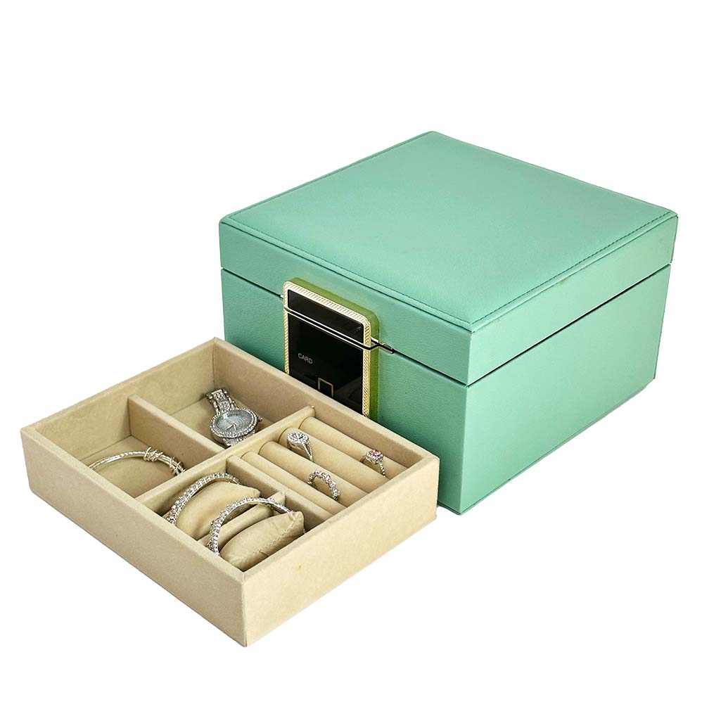 HONGYEXGCN Green Leather Fingerprint Lock Jewelry Box