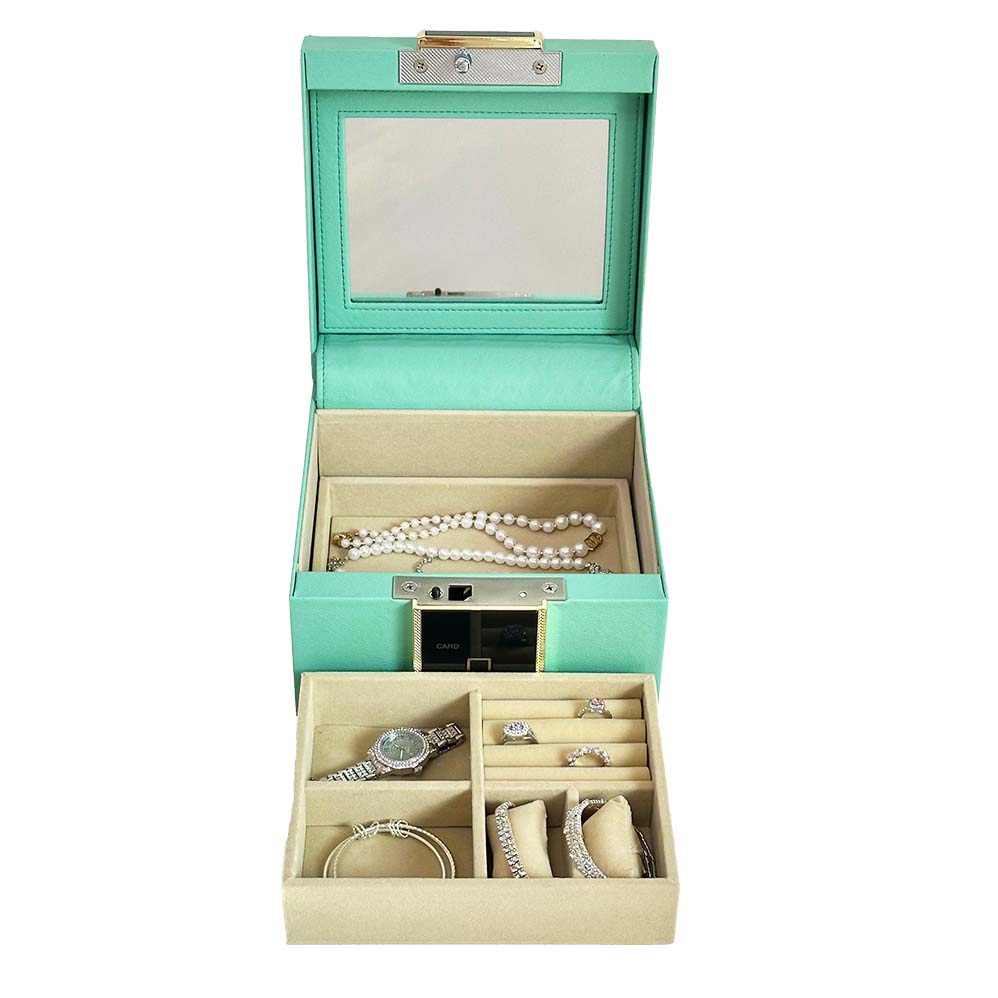 HONGYEXGCN Green Leather Fingerprint Lock Jewelry Box